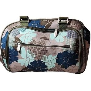 Embark Travel Luggage Carry-on weekender Green Blue Canvas Flowers 18x12x6 Size‎